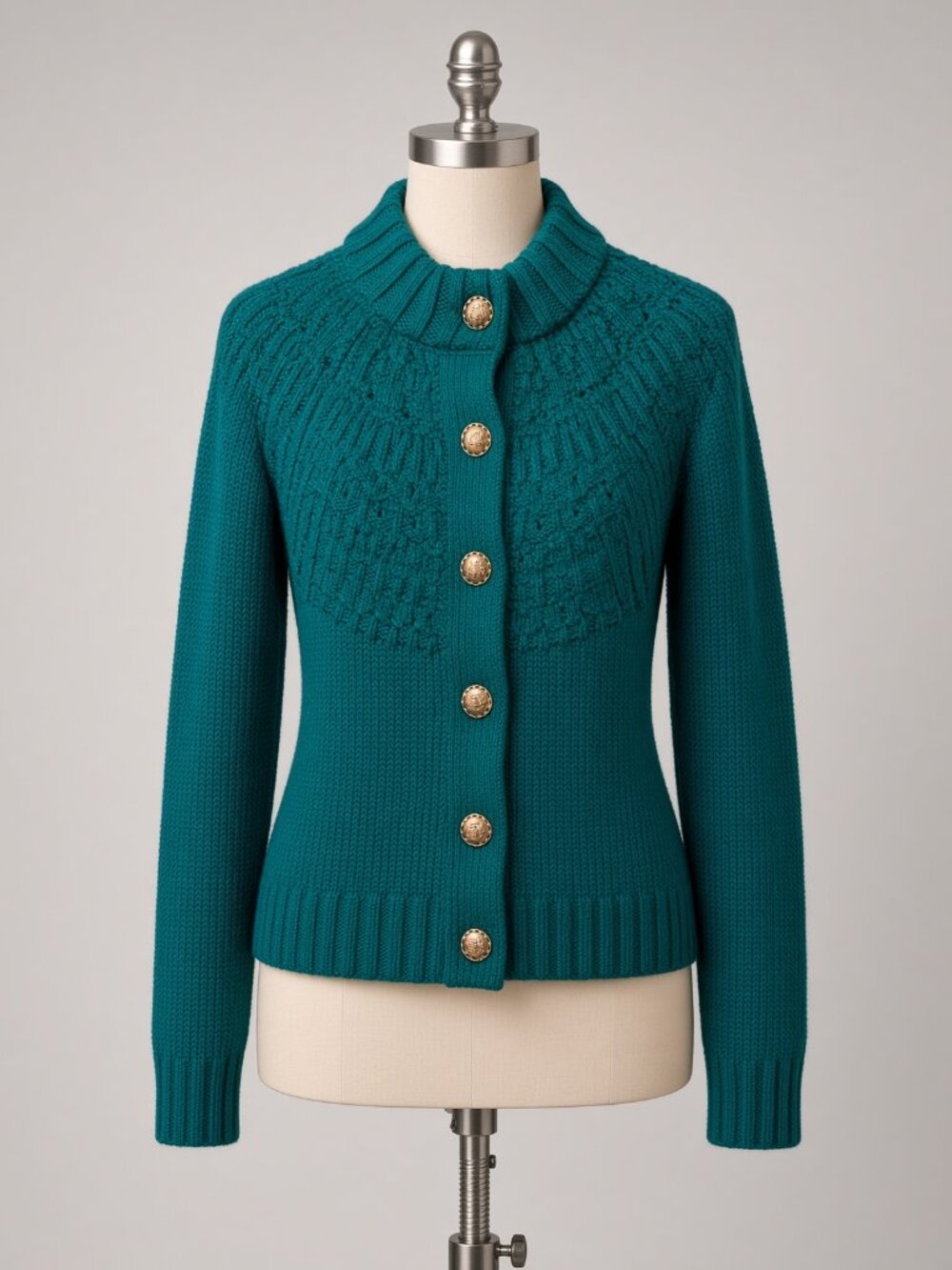 NWT Talbots Pointelle Mockneck Cardigan Sweater Chunky Knit XS Irish Green